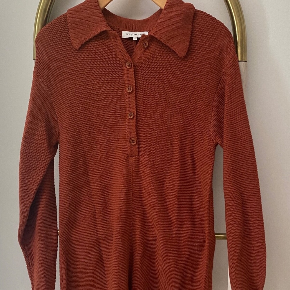 WeWoreWhat Long Sleeved Knit Burnt Orange Sweater Romper Half Button Size S/P